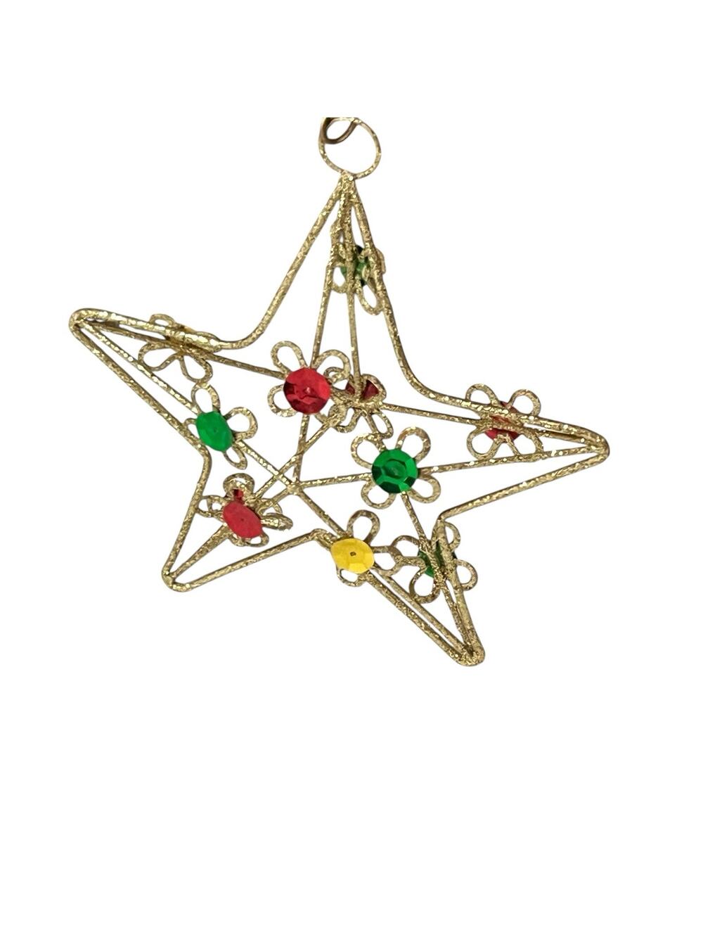 Vintage Star Christmas Tree Ornament 4" Gold Glitter Wire Outline Sequins Topper
